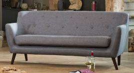 3 Seater Sofa - ELVERRA Fabric Sofa Dark Legs - Dark Grey