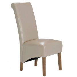 Kolachi Bonded Leather in Solid Oak Legs Dining Chairs Set of 2 - Cream