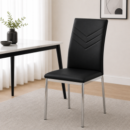 Lyme Regis Leather Effect Chrome Dining Chairs Set of 4 - Black