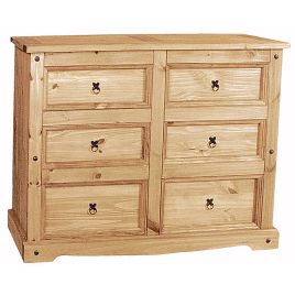 CARLISLE Pine Finish Chest of Drawers - Large-sized, 6 Drawers