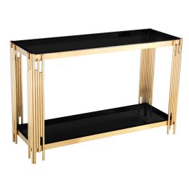 Corfe Gold Finish Frame Console Table with Grey Glass Top