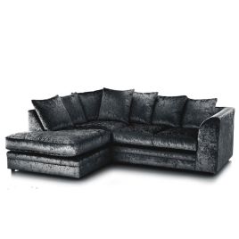 WILLA Crushed Velvet 4 Seater L Shaped - Left Hand Facing Corner Sofa - Silver