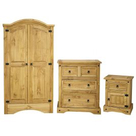 Wardrobe Set - CARLISLE 2 Door Bedroom Set 3 Piece Brown 102cm