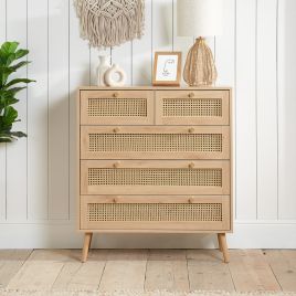 Oak Finish Rattan Chest of Drawers - CARDANO Medium Chest  5 Drawers
