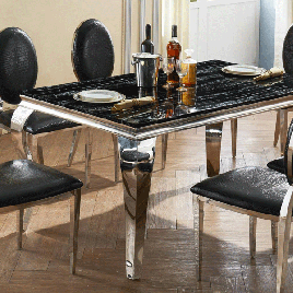 Kendal Marble Dining Table with Stainless Steel Base - Natural Stone