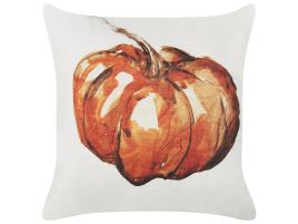 Velvet Cushion Pumpkin Motif 45x45cm Beige and Orange