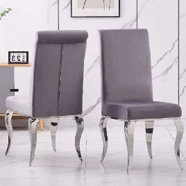 Brighton Grey Fabric Dining Chair in Silver Stainless Steel Frame - Set of 2