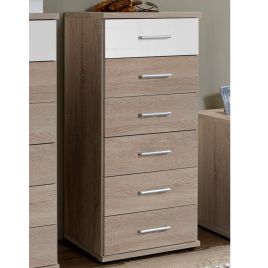 LAOS Oak Finish Chest of Drawers - Tallboy, Medium-sized, 6 Drawers