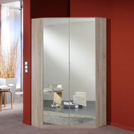 Gema 2 Door Mirrored Corner Wardrobe - Oak