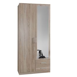 Wardrobe - OKHRA 2 Door 2 Drawer Wardrobe Oak 90cm
