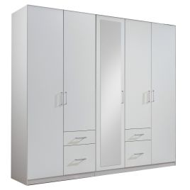 Flock 5 Door 4 Drawer Large Mirrored Wardrobe - White