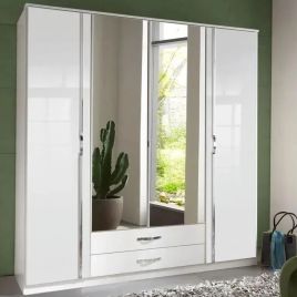 DAYTON 4 Door Mirrored Wardrobe with 2 Drawers Gloss White - 180cm