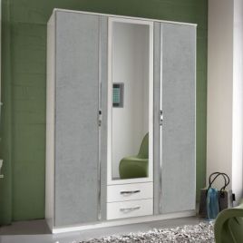 Dewi 3 Door Wardrobe Mirrored with 2 Drawers - White and Grey