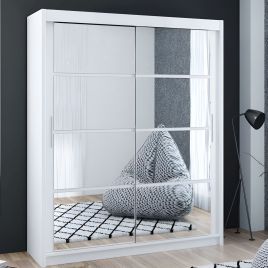 Sliding Wardrobe - DEXTER 2 Door Mirrored Wardrobe White 160cm