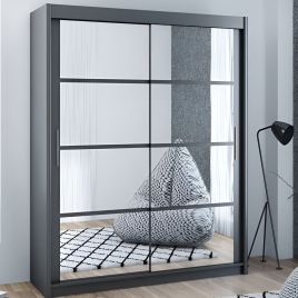 Sliding Wardrobe - DEXTER 2 Door Mirrored Wardrobe Grey 160cm
