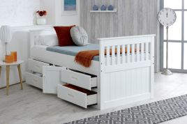 Single Bed - JAPTAIN 3ft Wooden Bed with Storage Drawers White