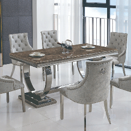 Marlow Marble Effect Dining Table Natural Stone Elegance with Silver Base - Lacquer Finish