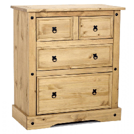 CARLISLE I Pine Finish Chest of Drawers - Large-sized, 4 Drawers