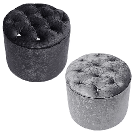 Swanlow Velvet Dressing Table Stool Footrest - Black Silver and Grey