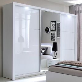 Sliding Wardrobe - SALVIN 3 Door Mirrored Wardrobe White 258cm