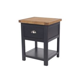 DIEGO 1 Drawer Bedside Table - Midnight Blue with Oak Top
