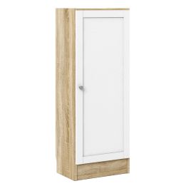 WRAYNE Low Narrow Bookcase Storage Cabinet with 2 Shelves and Door - Oak with White