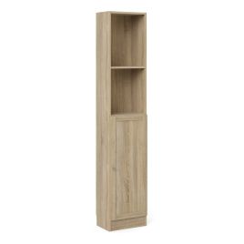WRAYNE Tall Narrow Bookcase Combination Storage Cabinet with 4 Shelves and Door - Oak