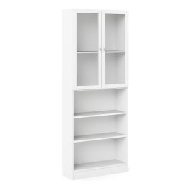 WRAYNE Tall Wide Display Cabinet with 4 Shelves and 2 Glass Doors - White