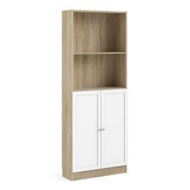 WRAYNE Tall Wide Display Cabinet Combination Storage with 4 Shelves and 2 Doors - Oak with White