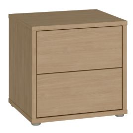 AVELINE Low Bedside Table Cabinet with 2 Push to Open Drawers - Elegancia Oak