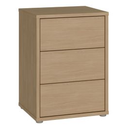 AVELINE Bedside Table Cabinet with 3 Push to Open Drawers - Elegancia Oak