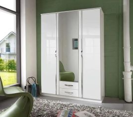 DAYTON 3 Door Mirrored Wardrobe with 2 Drawers Gloss White - 135cm