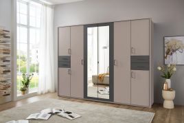 FENTON 6 Door Mirrored Wardrobe with 4 Drawers Grey - 270cm