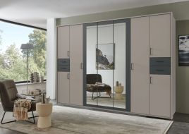 FENTON 7 Door Mirrored Wardrobe with 4 Drawers Grey - 313cm