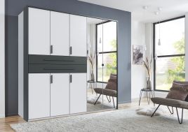 DEXO 5 Door Mirrored Wardrobe with 2 Drawers White - 225cm