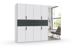 DEXO 6 Door Mirrored Wardrobe with 2 Drawers White - 270cm