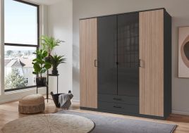 FURIA 4 Door Wardrobe with 2 Drawers Grey - 180cm
