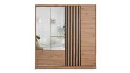 MAJO 3 Door Mirrored Wardrobe with 2 Drawers Medium Oak - 203cm