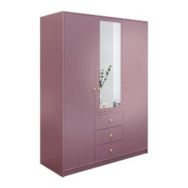 ELVIRO 3 Door Mirrored Wardrobe with 3 Drawers Purple - 149cm