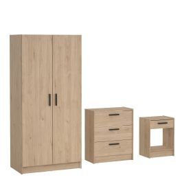 SANCTON Wardrobe Set with Chest of Drawers and Bedside Table - Jackson Hickory