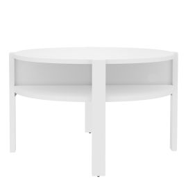 BAHARO Round Coffee Table with Open Shelf - White