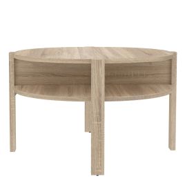 BAHARO Round Coffee Table with Open Shelf - Sonoma Oak