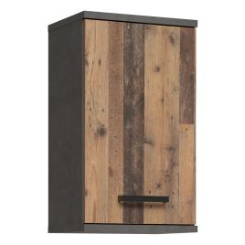 VERDON Small Hanging Bathroom Storage Cabinet with 1 Door - Walnut with Dark Grey