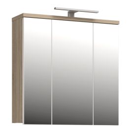 VERDON 3 Door Bathroom Mirror Cabinet with Integrated LED Lighting - Sonoma Oak with White Gloss