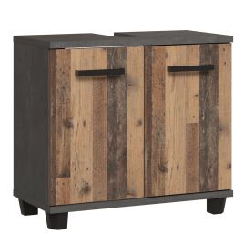 VERDON Under Sink Bathroom Vanity Unit with 2 Doors - Walnut with Dark Grey