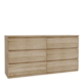 EDMONT Oak Finish Chest of Drawers - Extra Large-sized, Double, 6 Drawers