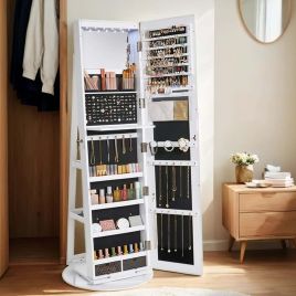 Jewellery Cabinet - VERRIA Swivel Lockable Mirror Organizer Frameless - White
