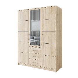 BARNSLEY 3 Door Mirrored Wardrobe with 3 Drawers Oak Sonoma - 147cm