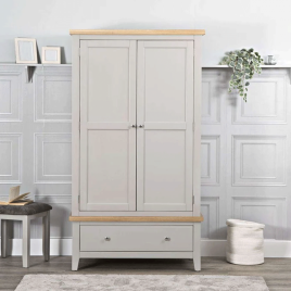 Wardrobe - QUANTUM 2 Door Wardrobe Grey and Oak 100cm