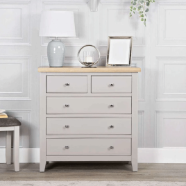 BAKERSFIELD Grey Chest of Drawers - Medium-sized, 5 Drawers, Ready Assembled